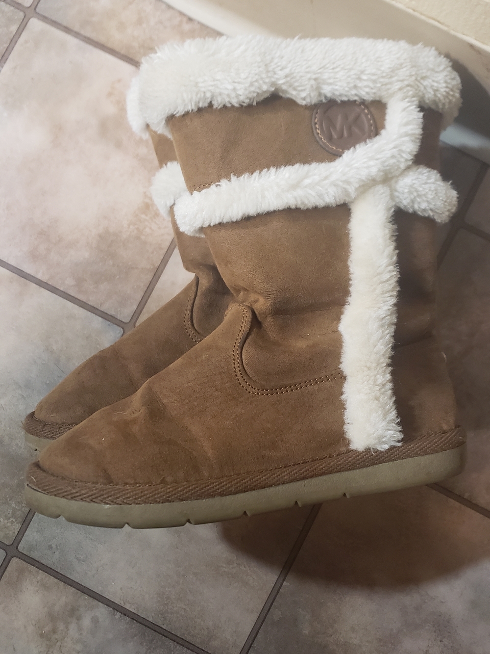 Michael Kors Tan Suede Winter Boots with Cream Shearling Trim